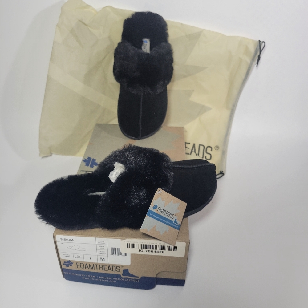 Warm Soft Faux Fur Lined & Trimmed Black Slippers Size 7 - Picture 11 of 12
